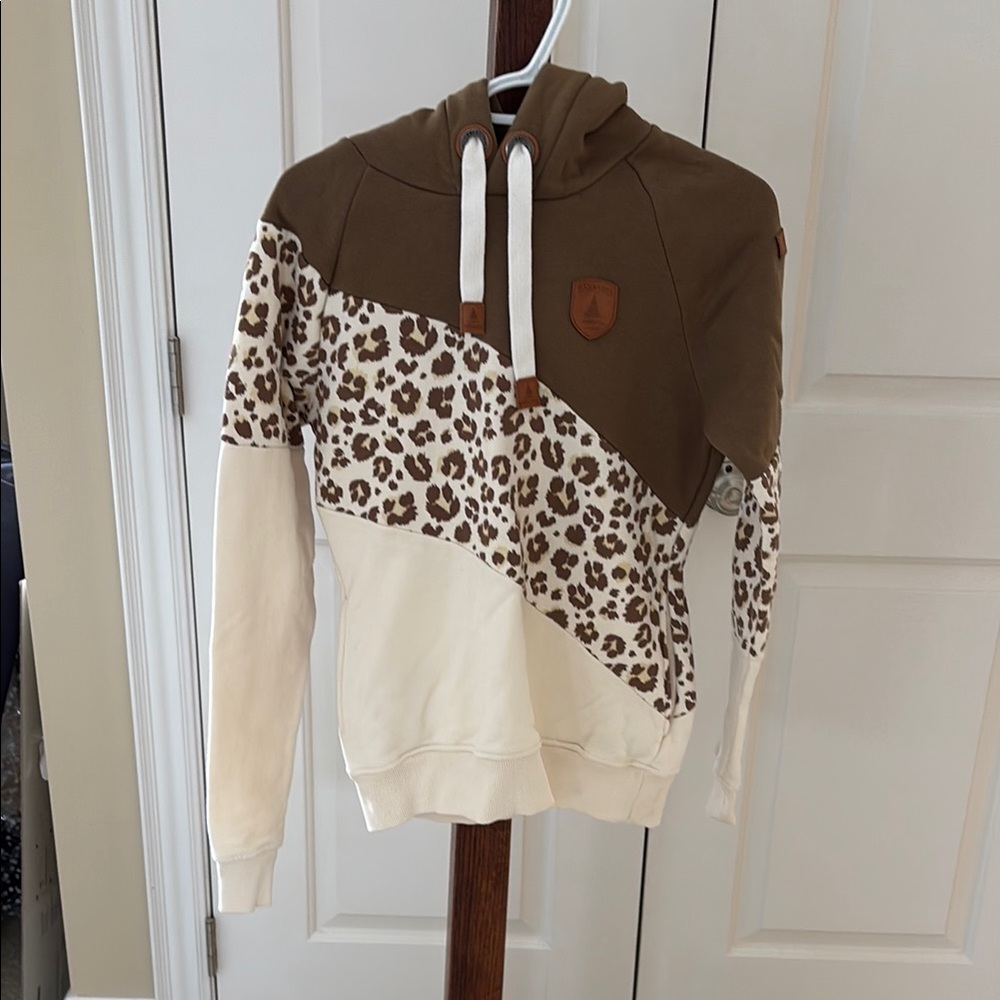 Wanakome Brown & Cream Leopard Panel Pullover Hoodie